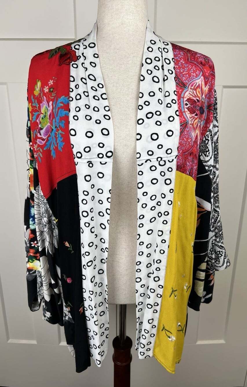 John Mark 2X Patchwork Kimono Jacket Art to Wear Lace Embroidered Floral Boho